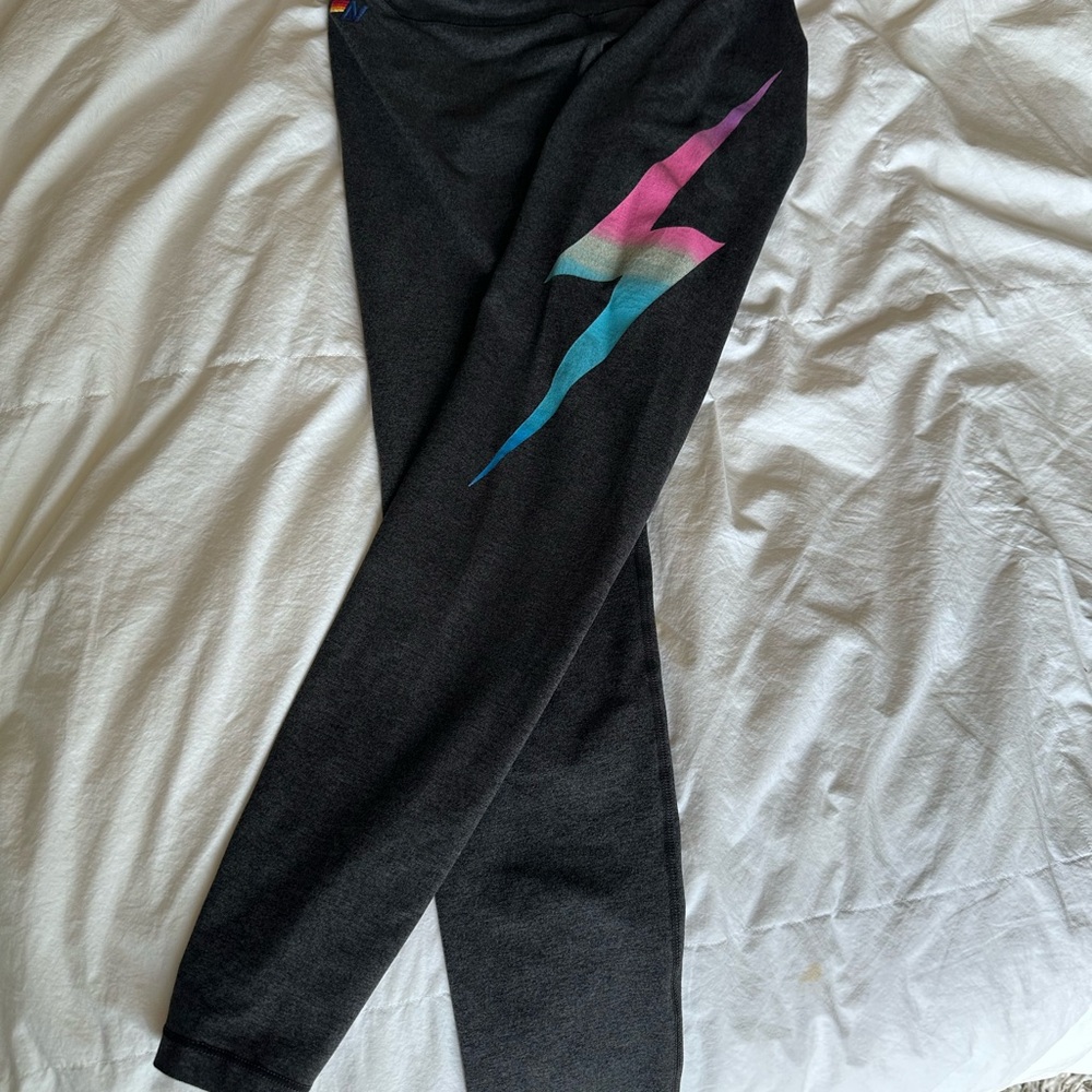Aviator Nation Charcoal Leggings with Vibrant Lightning Bolt - Picture 2 of 6